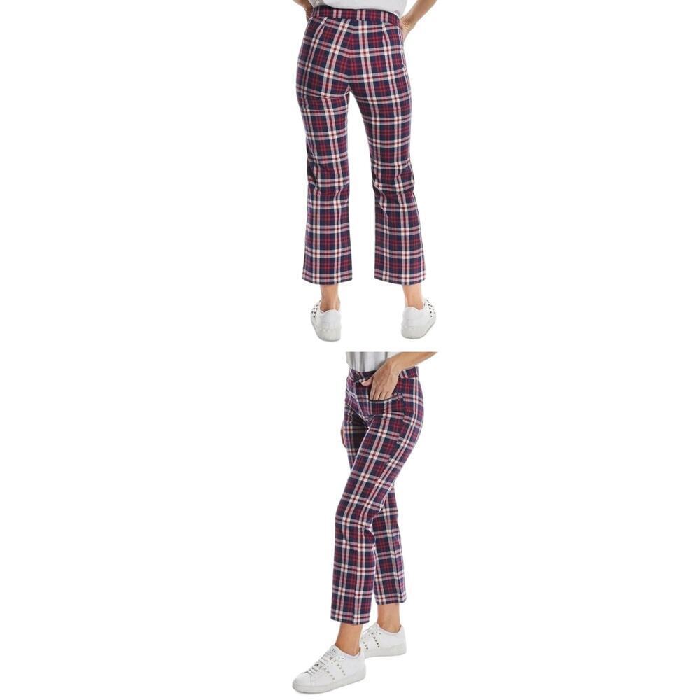 Oat New York Wallace High Rise Straight Crop Plaid Pants Navy Red Women's 27 S - Picture 2 of 5